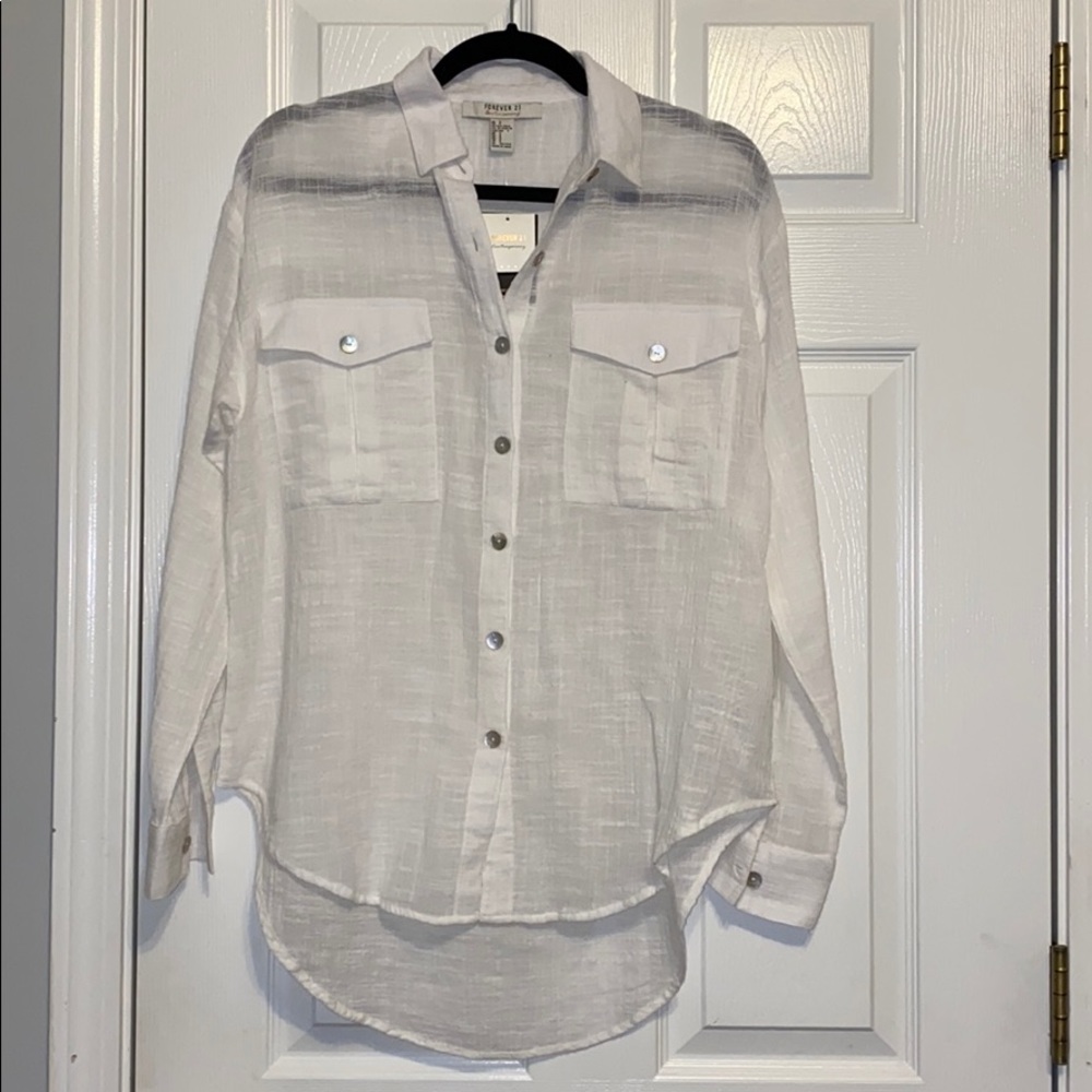 White collared button-down long-sleeve shirt